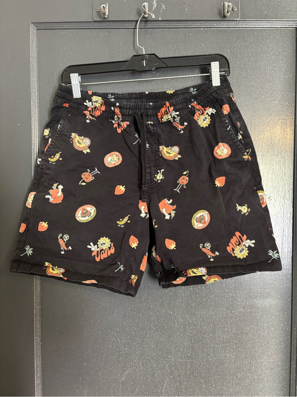 Vans Black elastic Shorts with Orange & Yellow Fruit Print